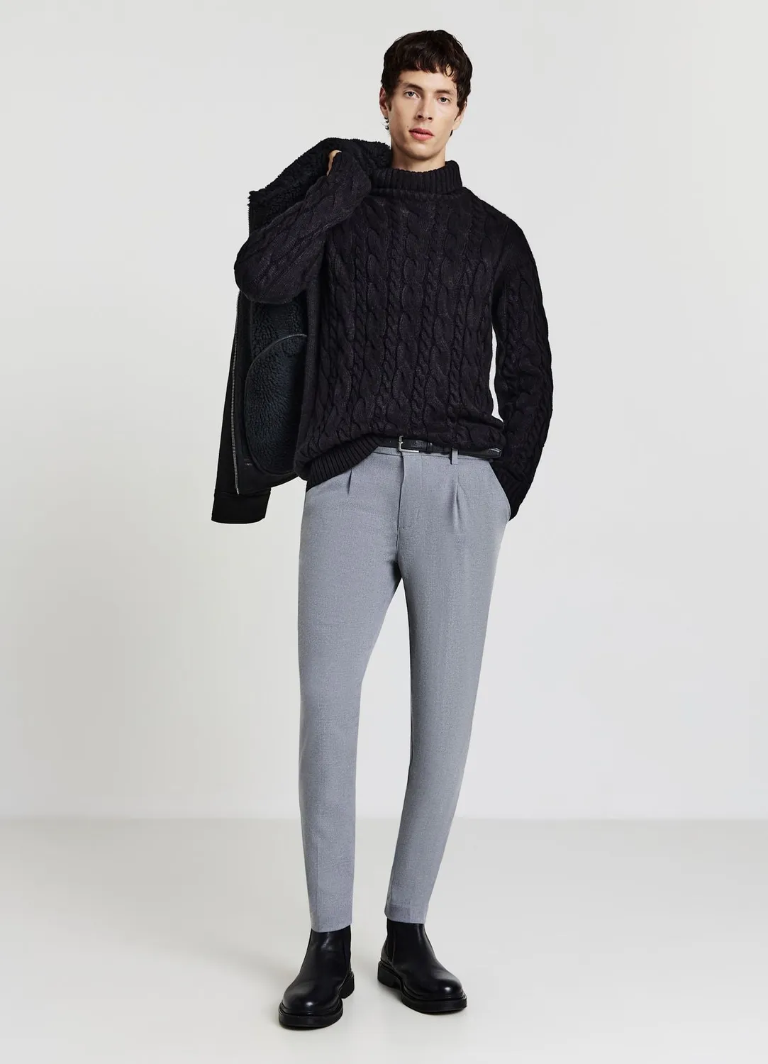 Calliope pull col roulé homme torsadé uni