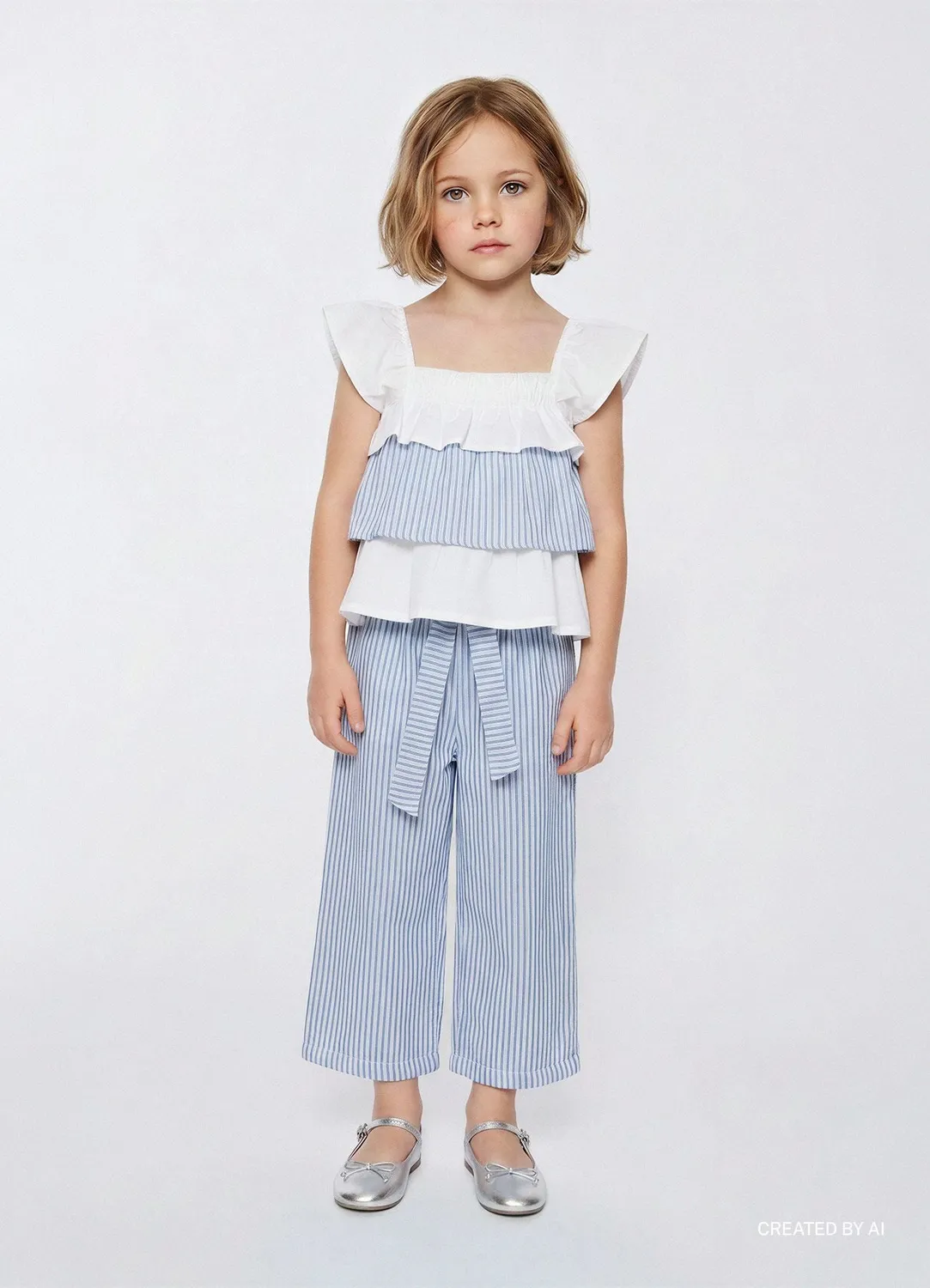 Calliope blouse rayée fille volants manches courtes
