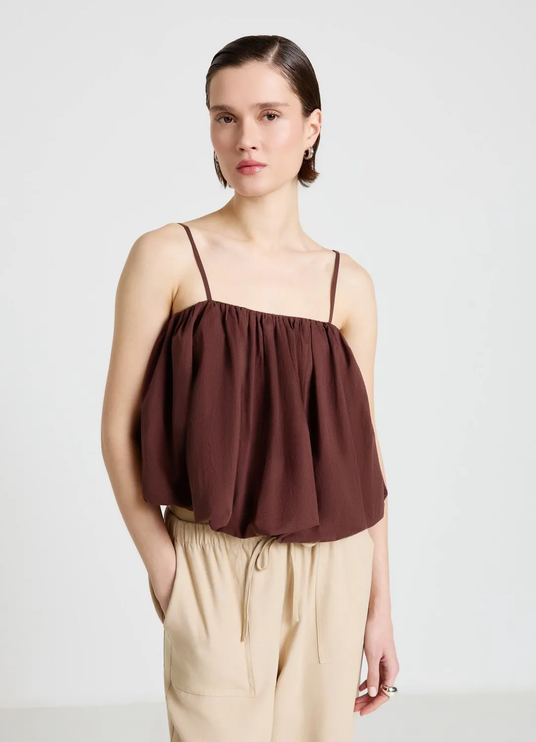 Calliope top ballon femme bretelles fines uni