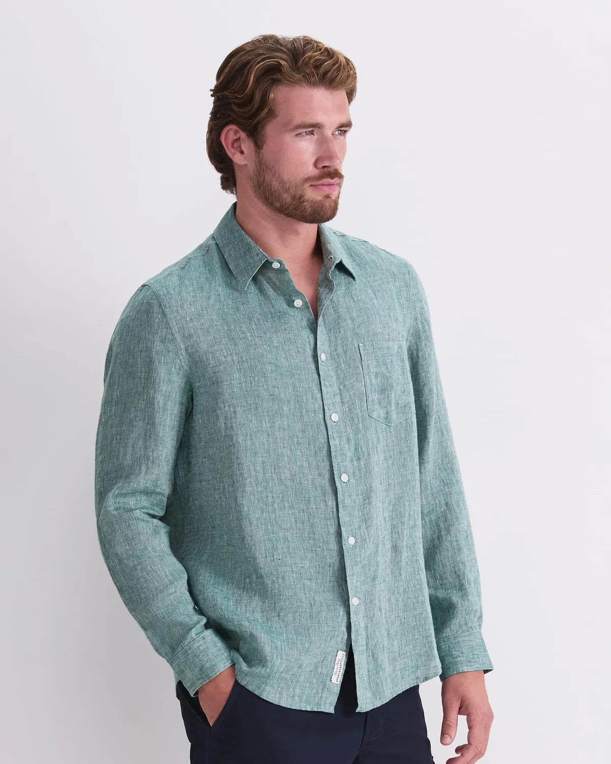 Sportscraft chemise lin homme manches longues regular teint en fil