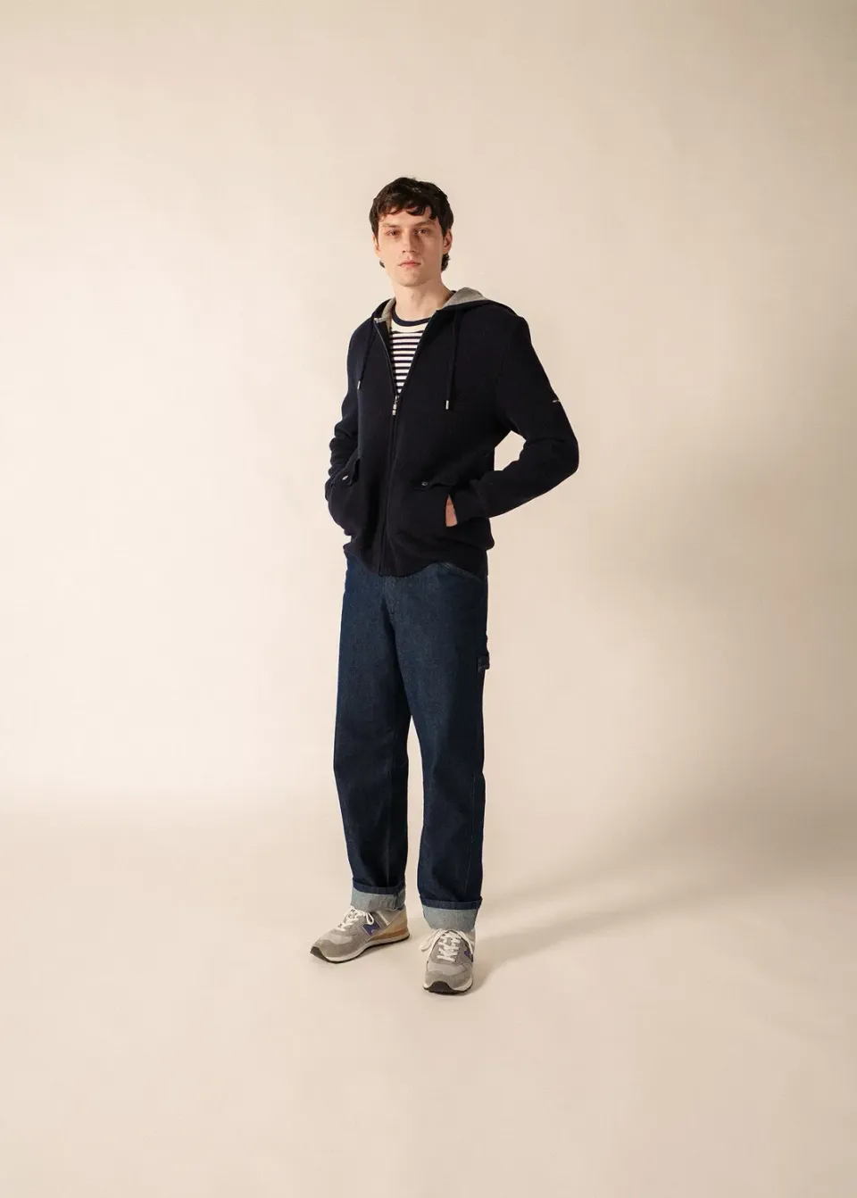 Saint James Oban gilet homme amiral gris laine capuche