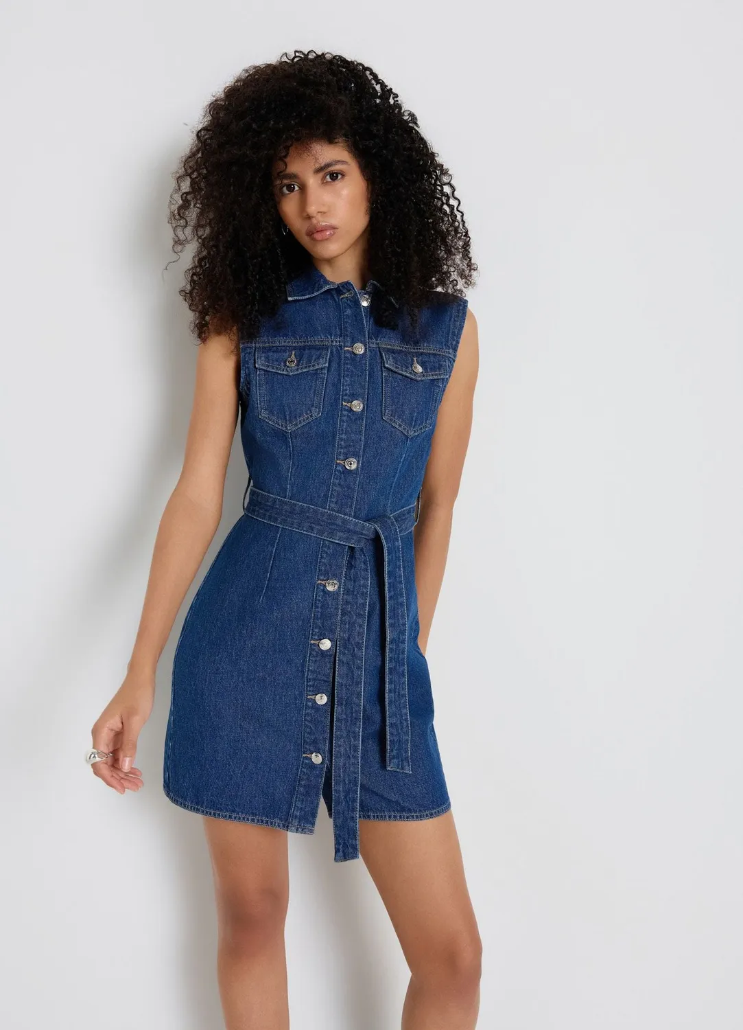Calliope robe denim sans manches femme ceinture