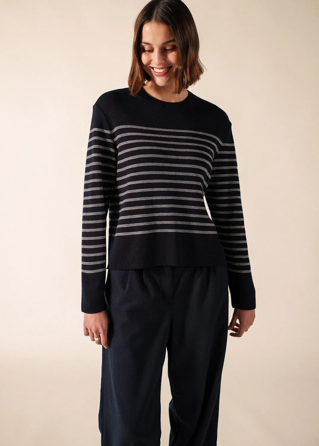 Saint James Aulon pull femme navy blanc laine