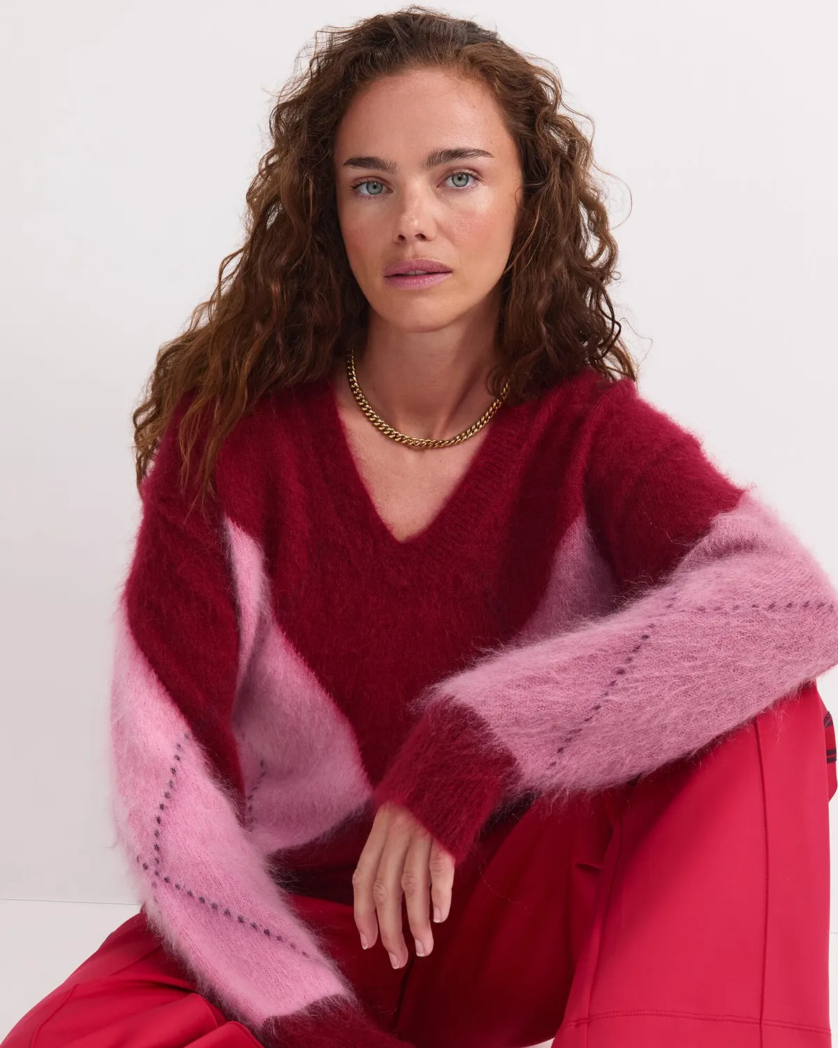 SPORTSCRAFT Tatiana pull mohair argyle col V femme