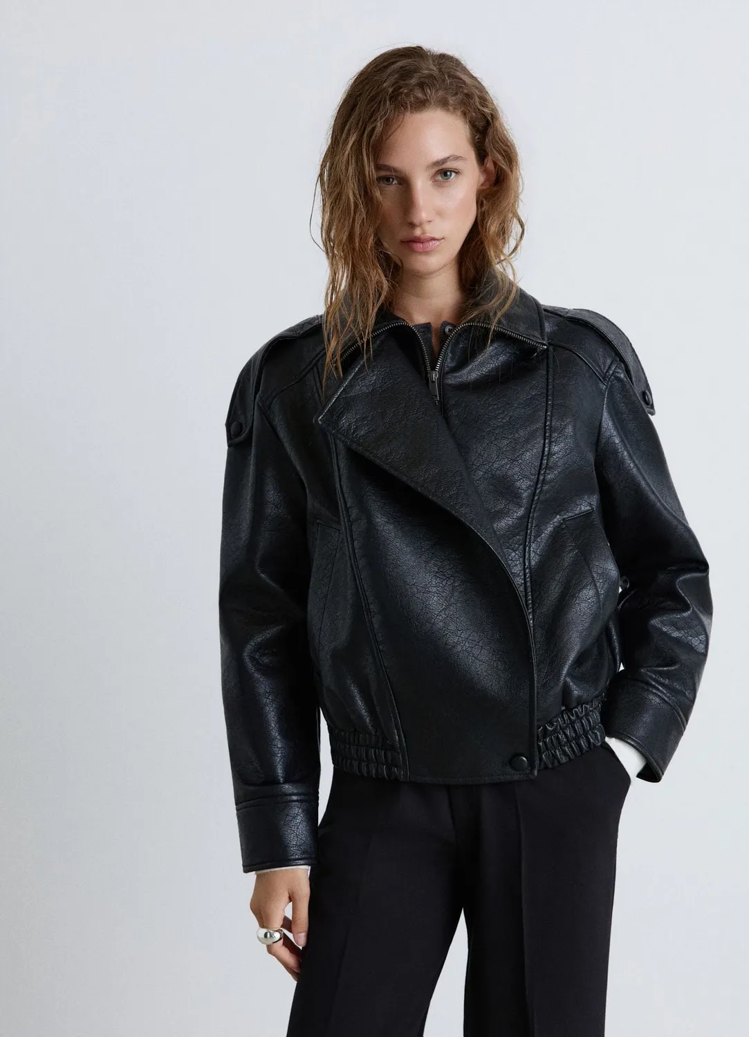 Calliope blouson biker femme zip asymétrique uni