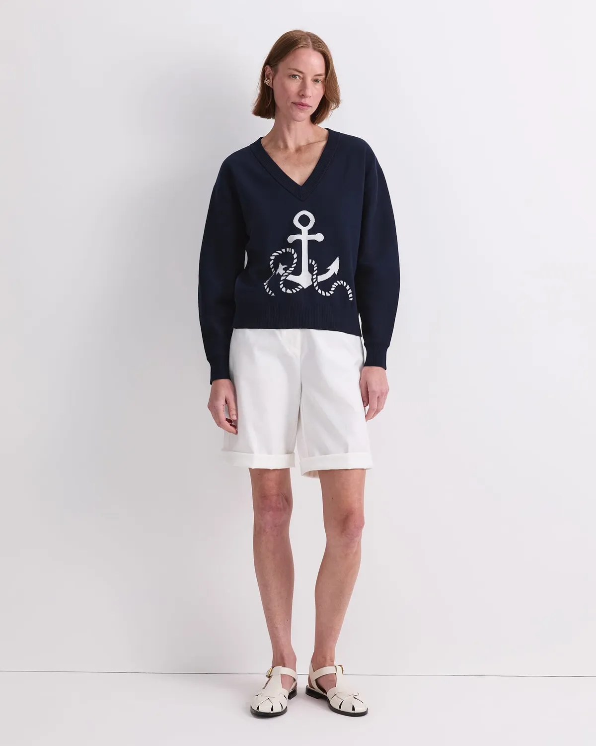 Sportscraft Anchor pull jacquard ancre coton col V