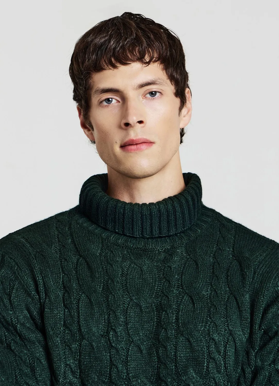Calliope pull col roulé homme torsades uni
