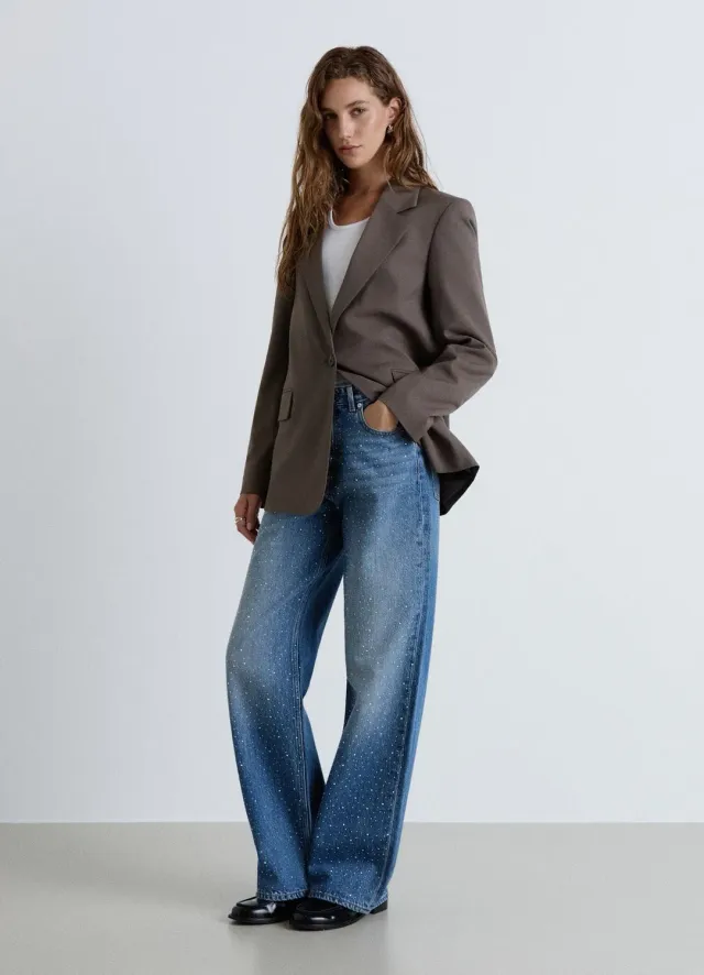 Calliope jeans wide leg strass femme taille haute