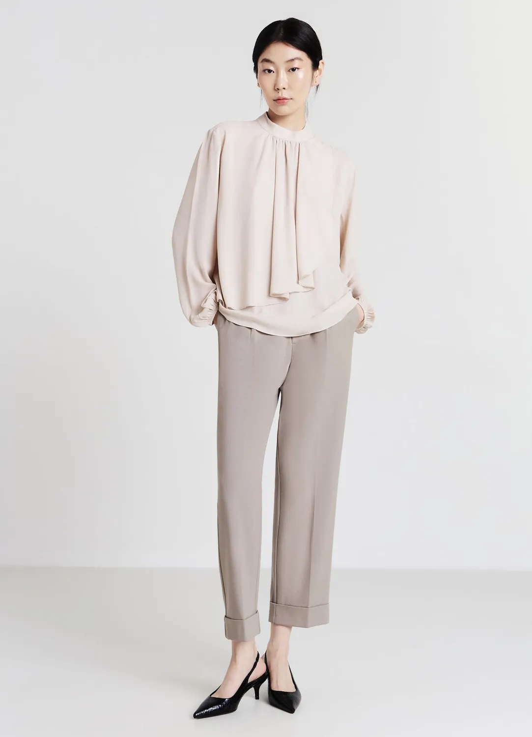 Calliope blouse à volants manches longues unie