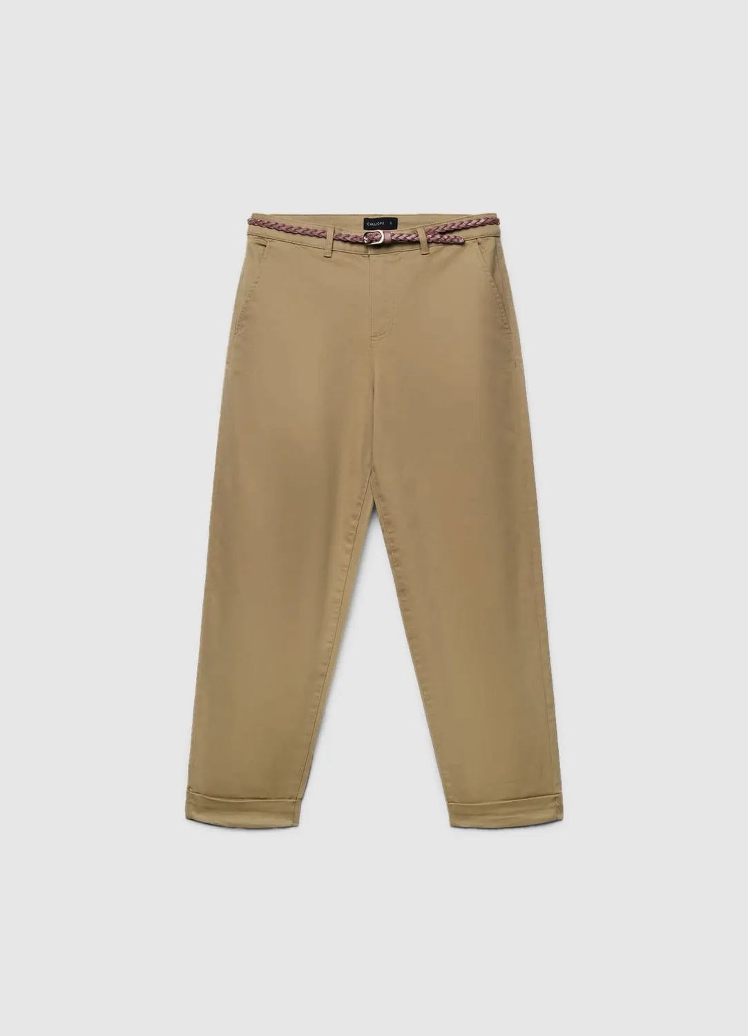 Calliope pantalon chino ceinture tressée femme uni