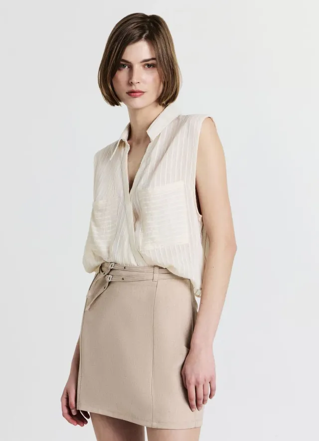 Calliope Chemise Rayures Chemise Femme Sans Manches Col