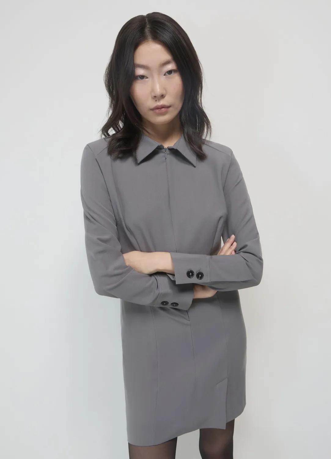 Calliope robe chemise mini femme manches longues
