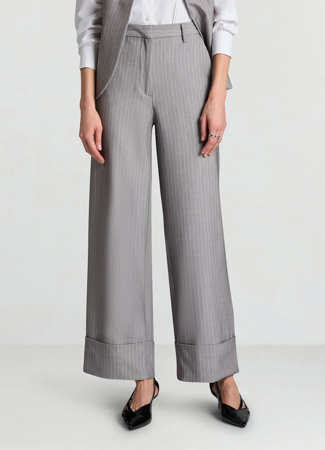 Calliope Pantaloni palazzo gessati pantalon rayé à revers