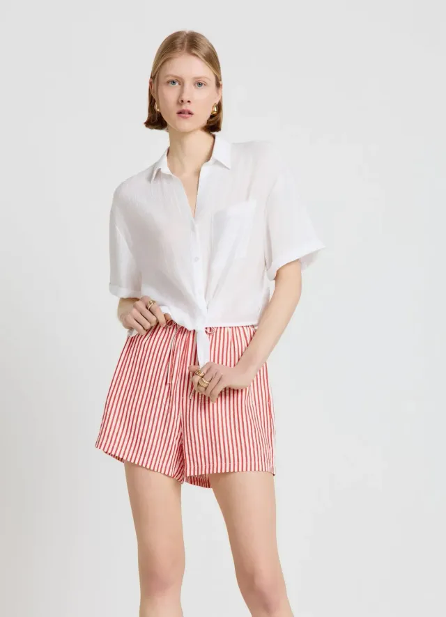 Calliope chemise femme unie nouée manches courtes coton