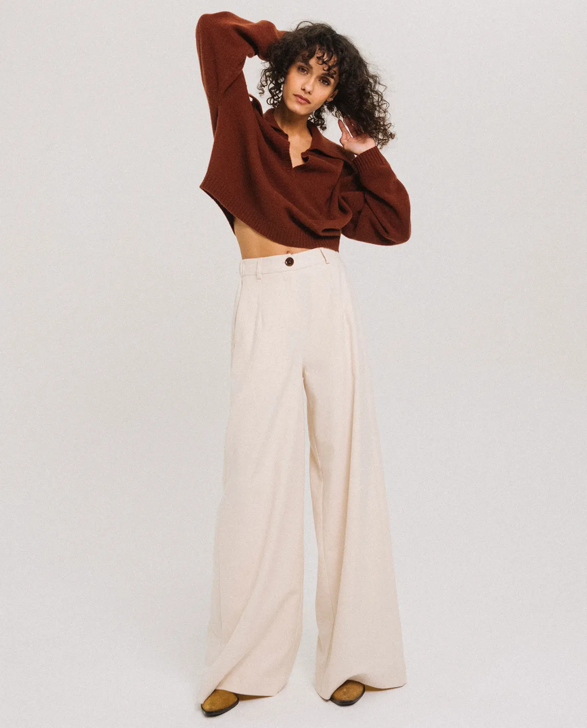 TINSELS FOOLS BROWN pull mérinos col vareuse