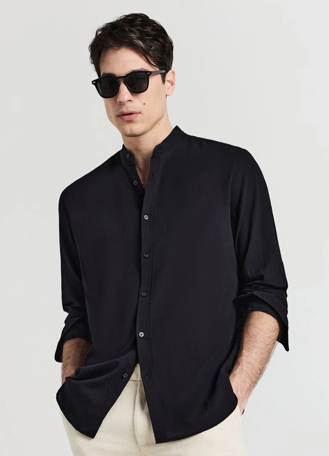 Calliope Chemise col mao coton homme