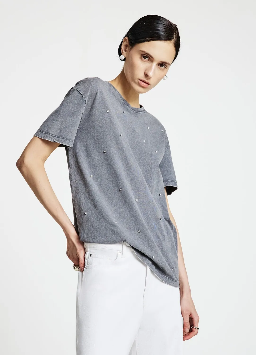 Calliope T-shirt effet délavé strass femme