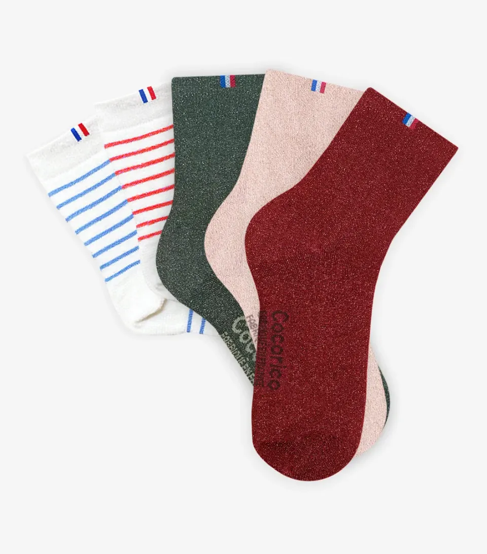Cocorico Iconique Chaussettes Femme x5 paillettes