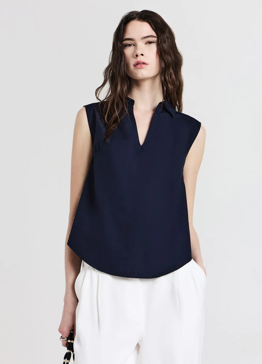 Calliope top col chemise femme sans manches coton