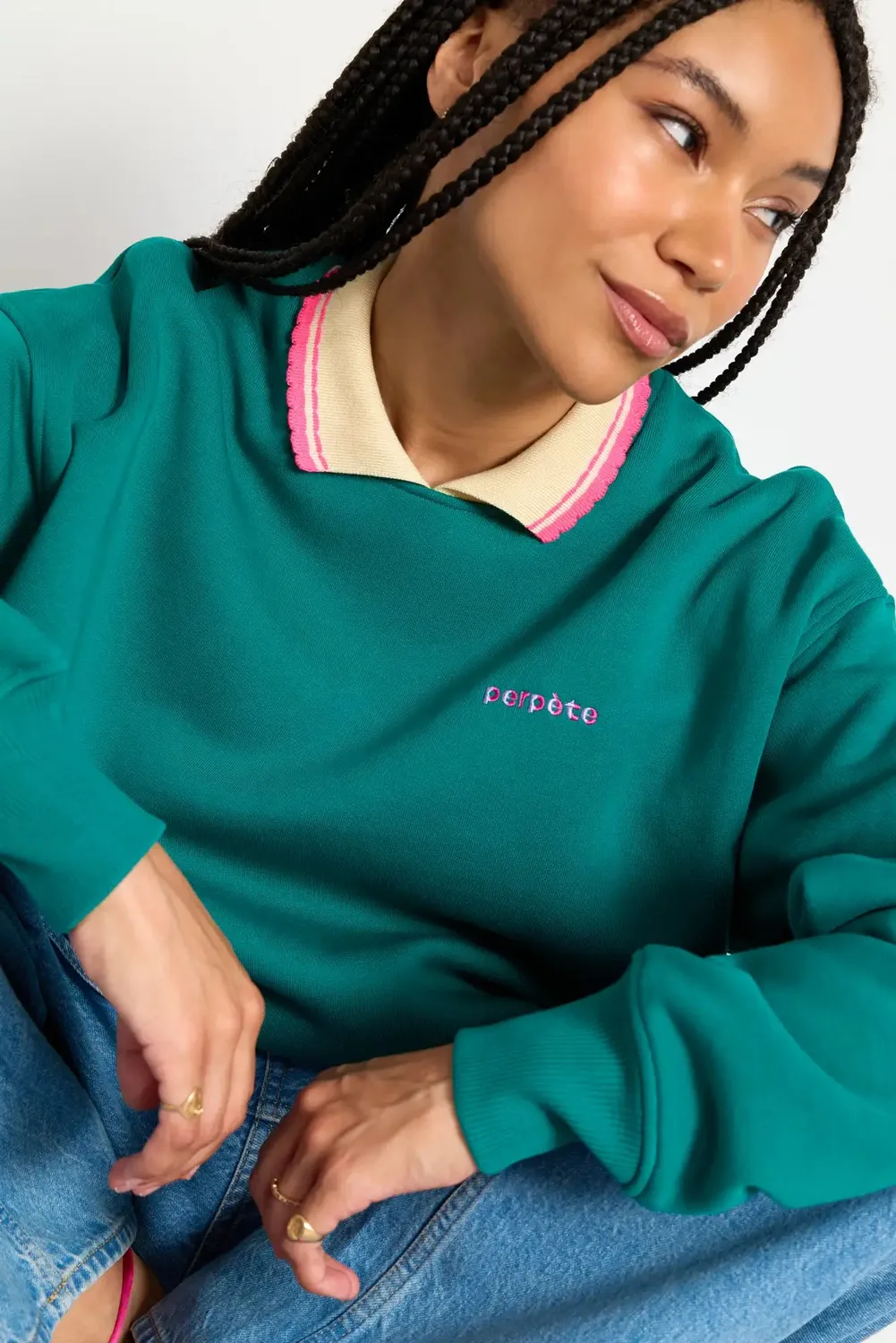 Perpète Geri sweat vert foncé effet boule