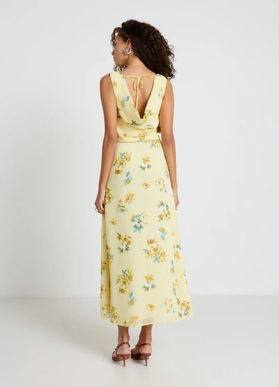Calliope robe longue fleurs femme col drapé sans manches