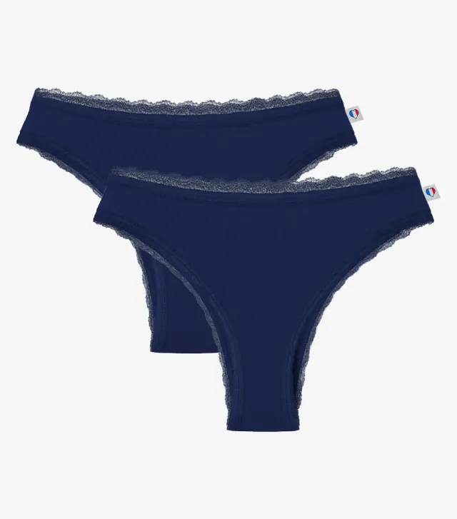 Cocorico Intemporel tanga femme marine x2 coton