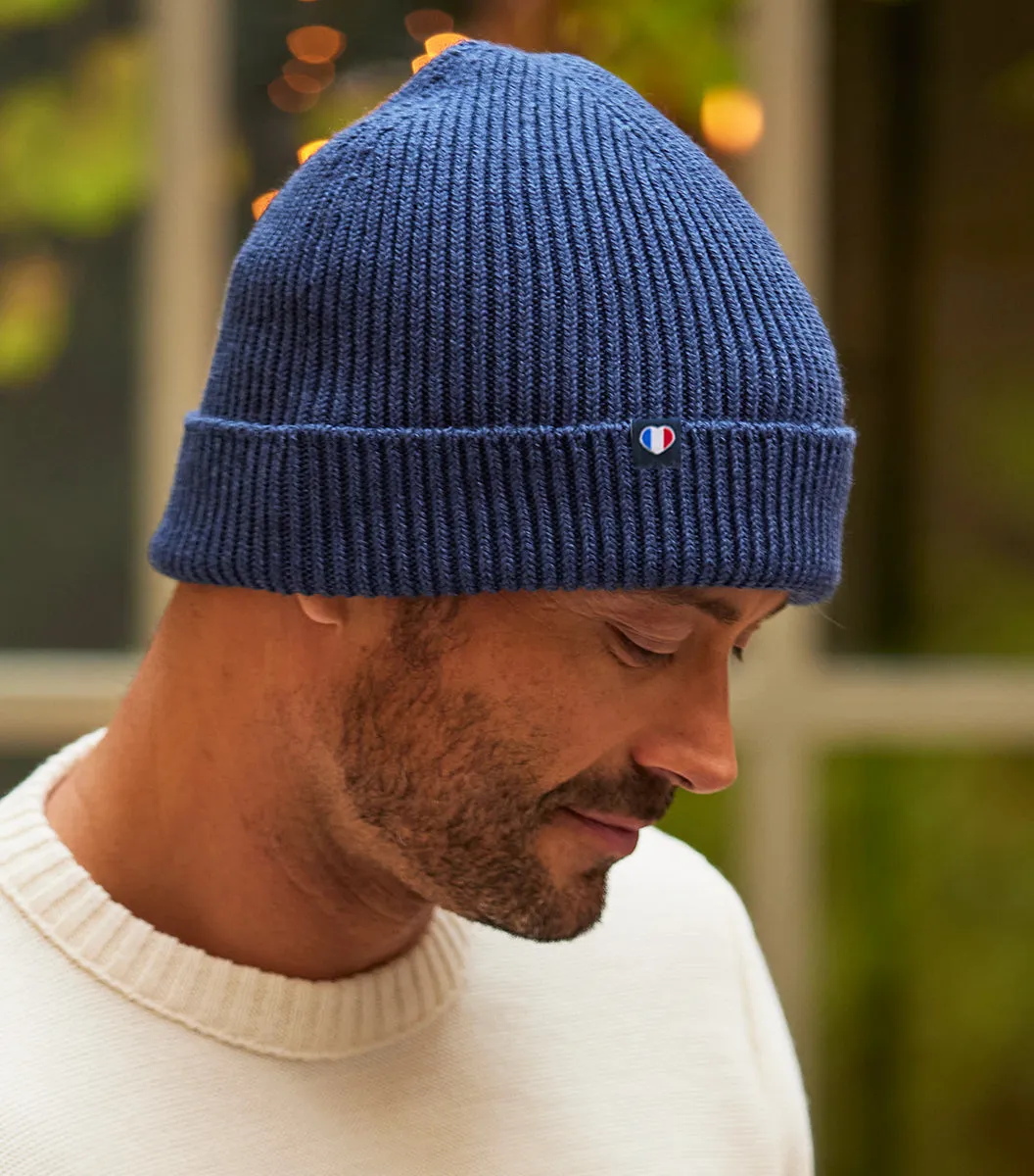 Cocorico Bonnet Homme Bleu Laine Mérinos