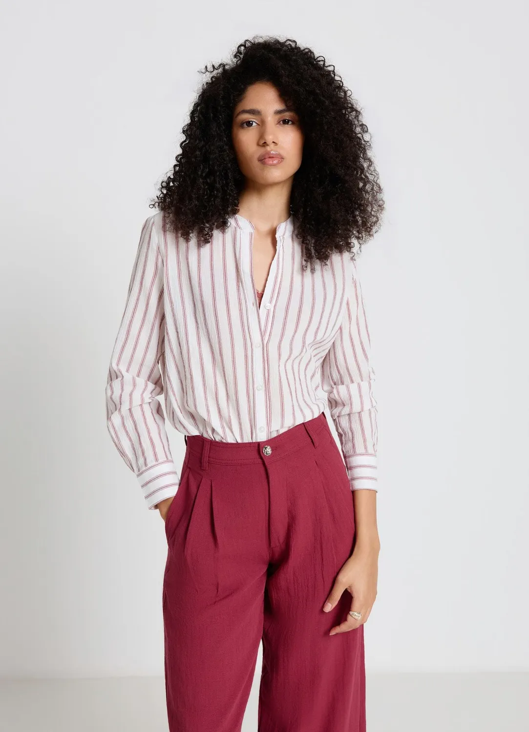 Calliope chemise rayée femme chemisier col coréen