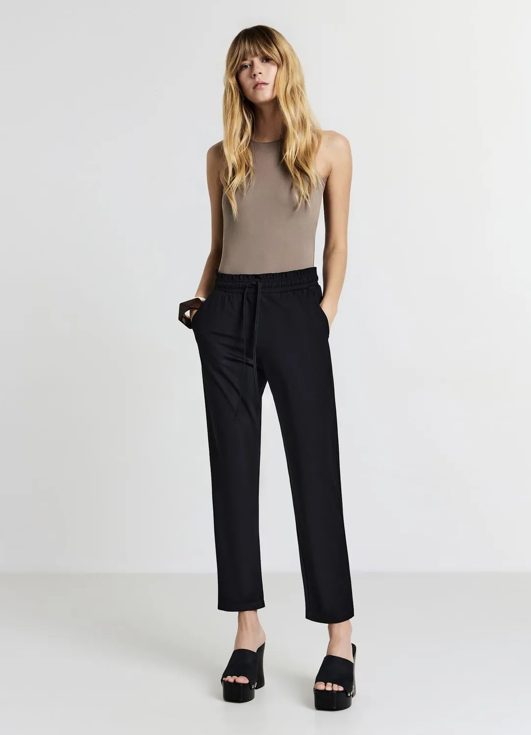 Calliope pantalon femme uni cordon taille