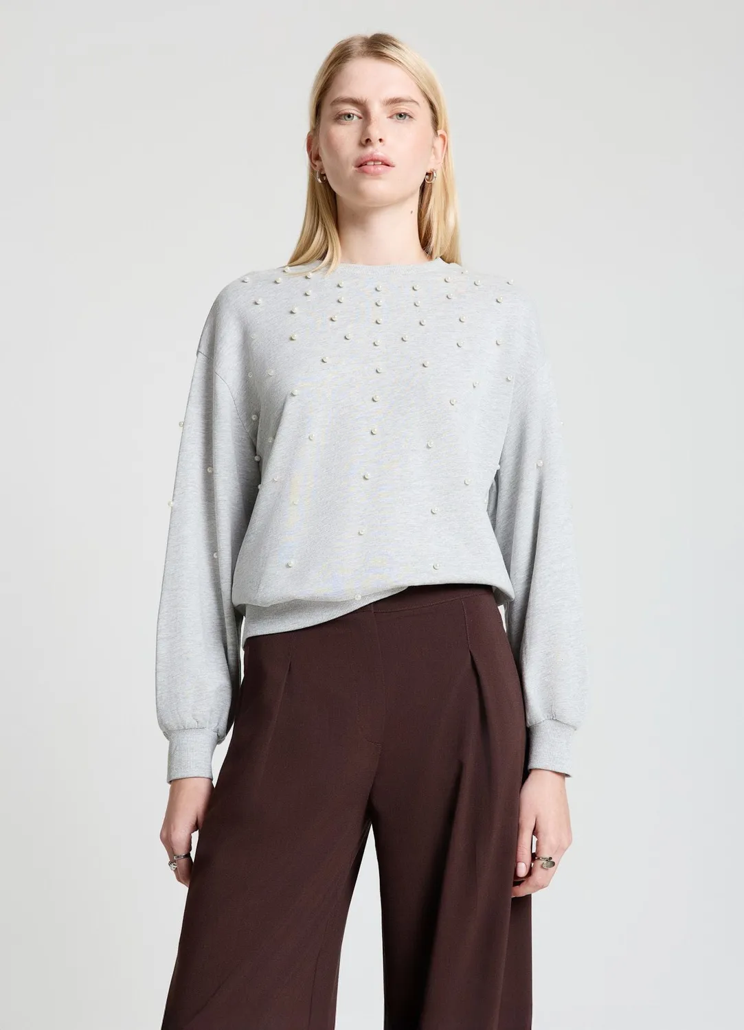 Calliope sweat perles femme col rond manches longues