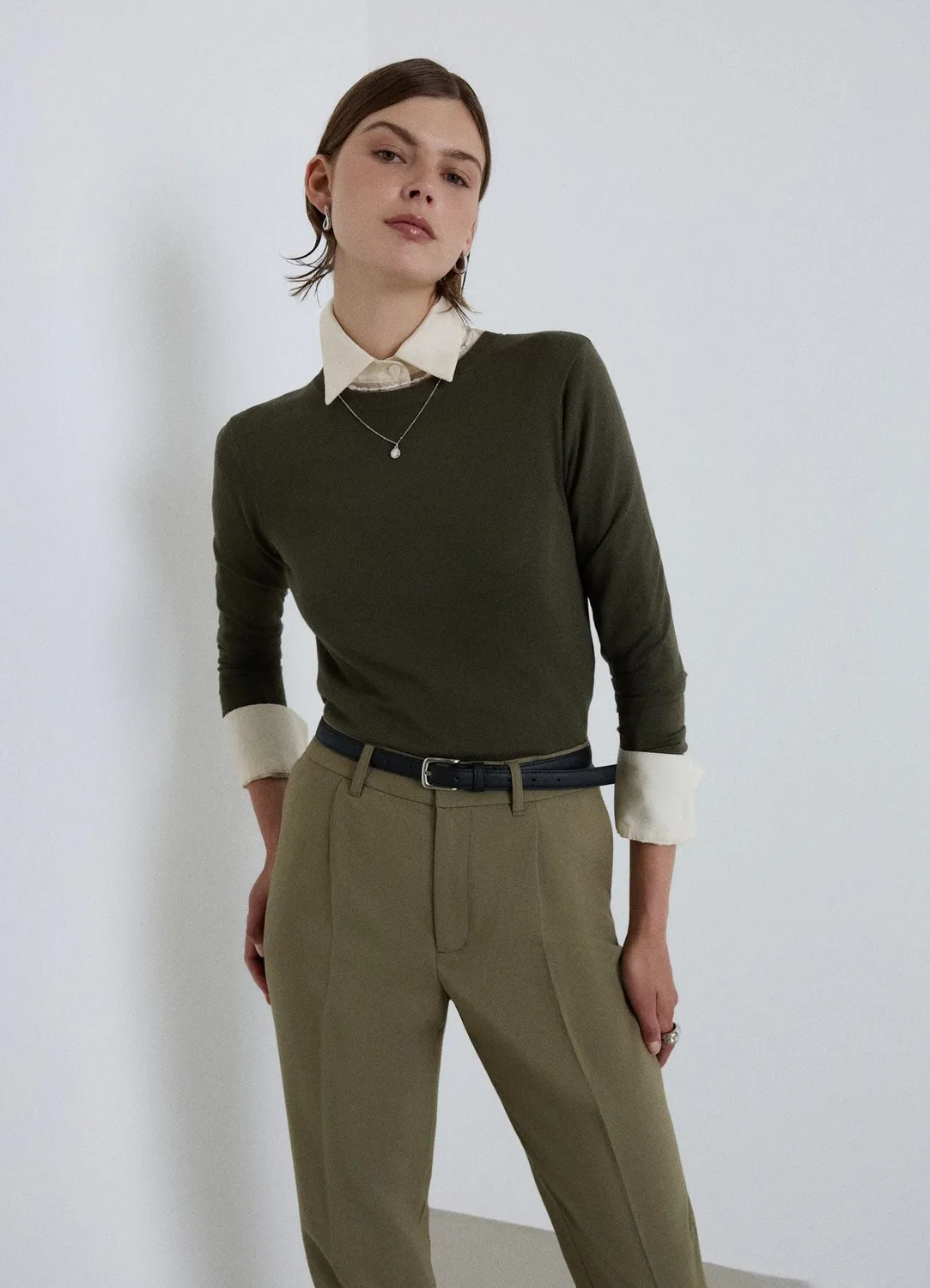 Calliope pull col rond uni manches longues femme
