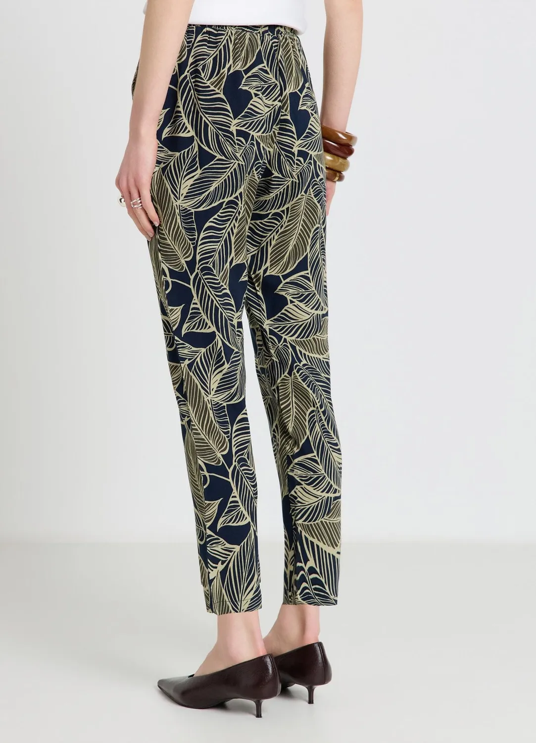 Calliope pantalon feuillage femme cordon taille droite