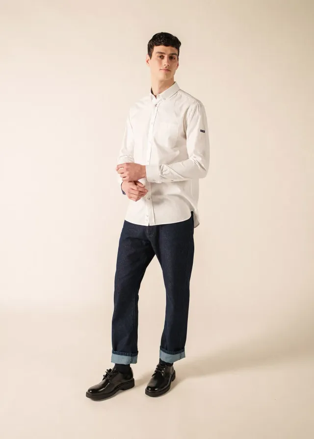 Saint James Oran chemise blanche dobby coton bio