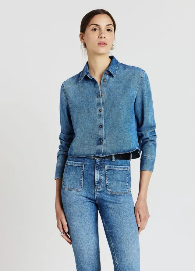 Calliope chemise crop denim femme manches longues