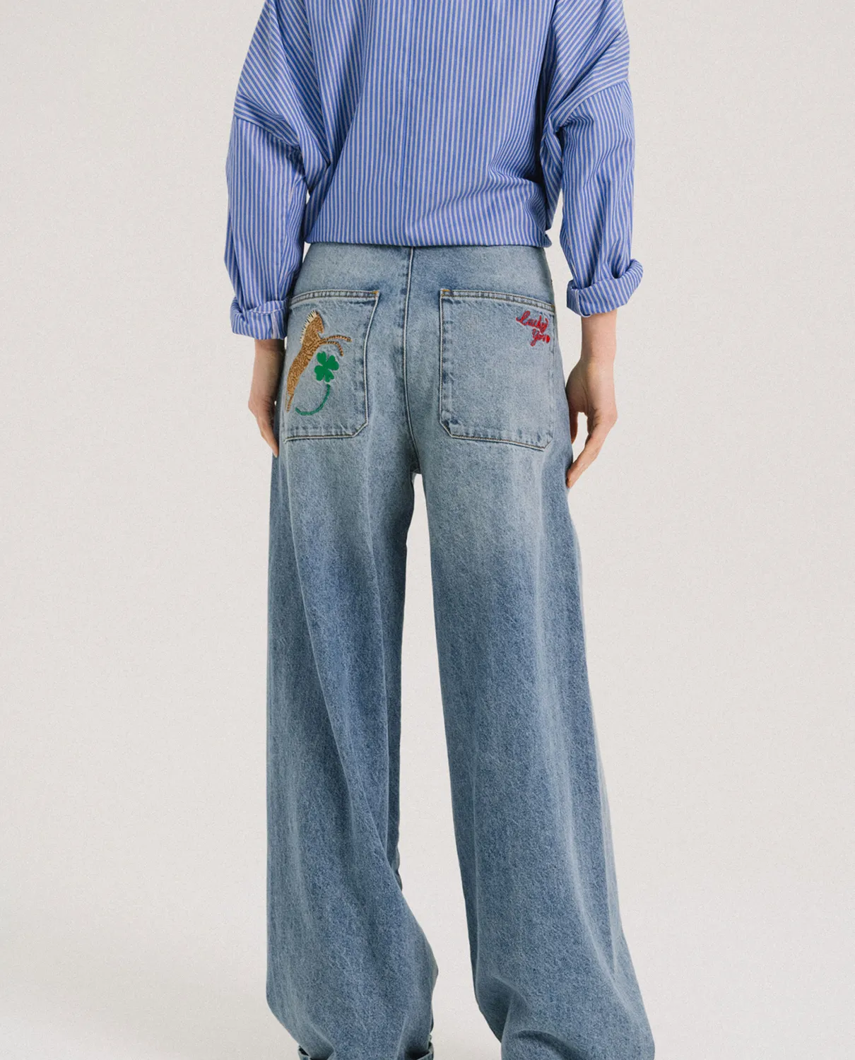 Tinsels Fedel La Vague jean large brodé coton