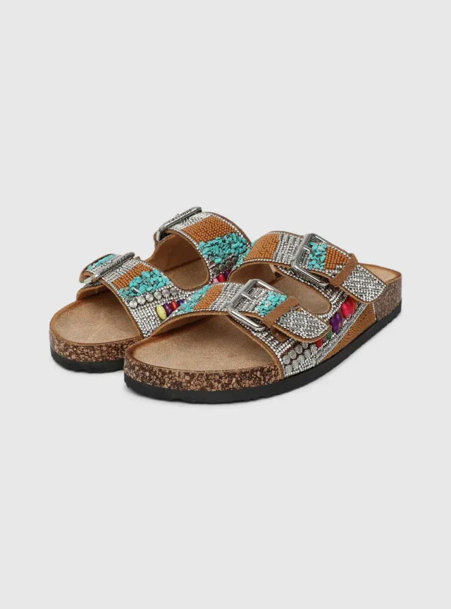 Calliope mules double boucle femme perles