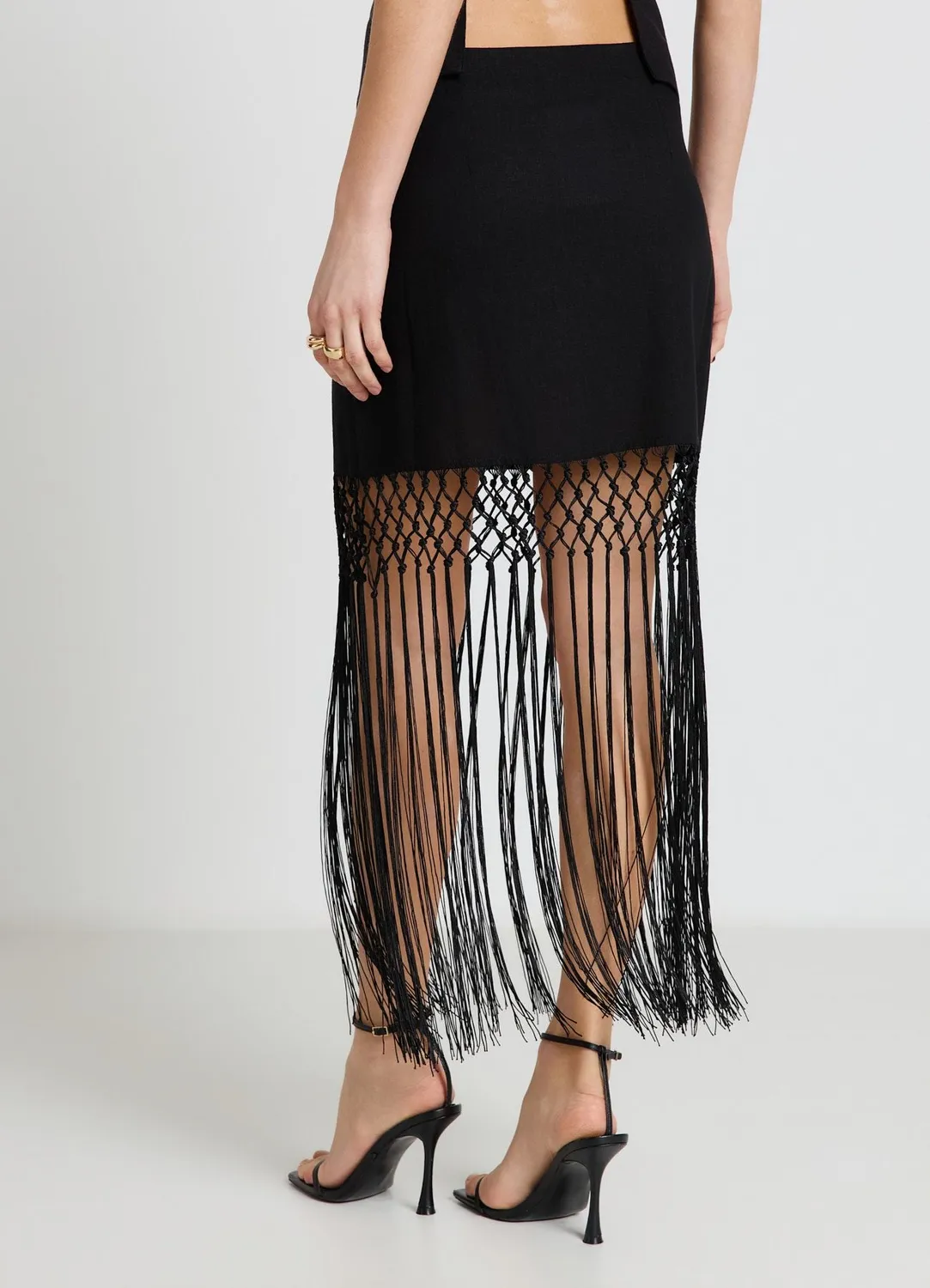 Calliope mini-jupe franges femme taille haute