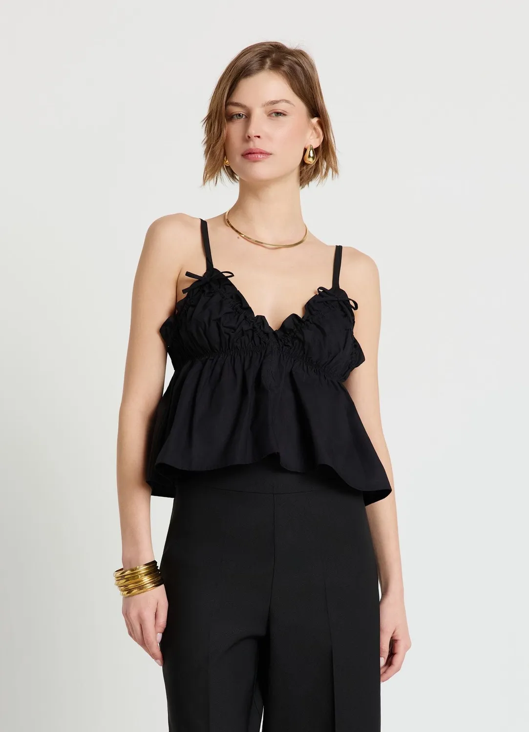 Calliope top col V femme S volant nœuds
