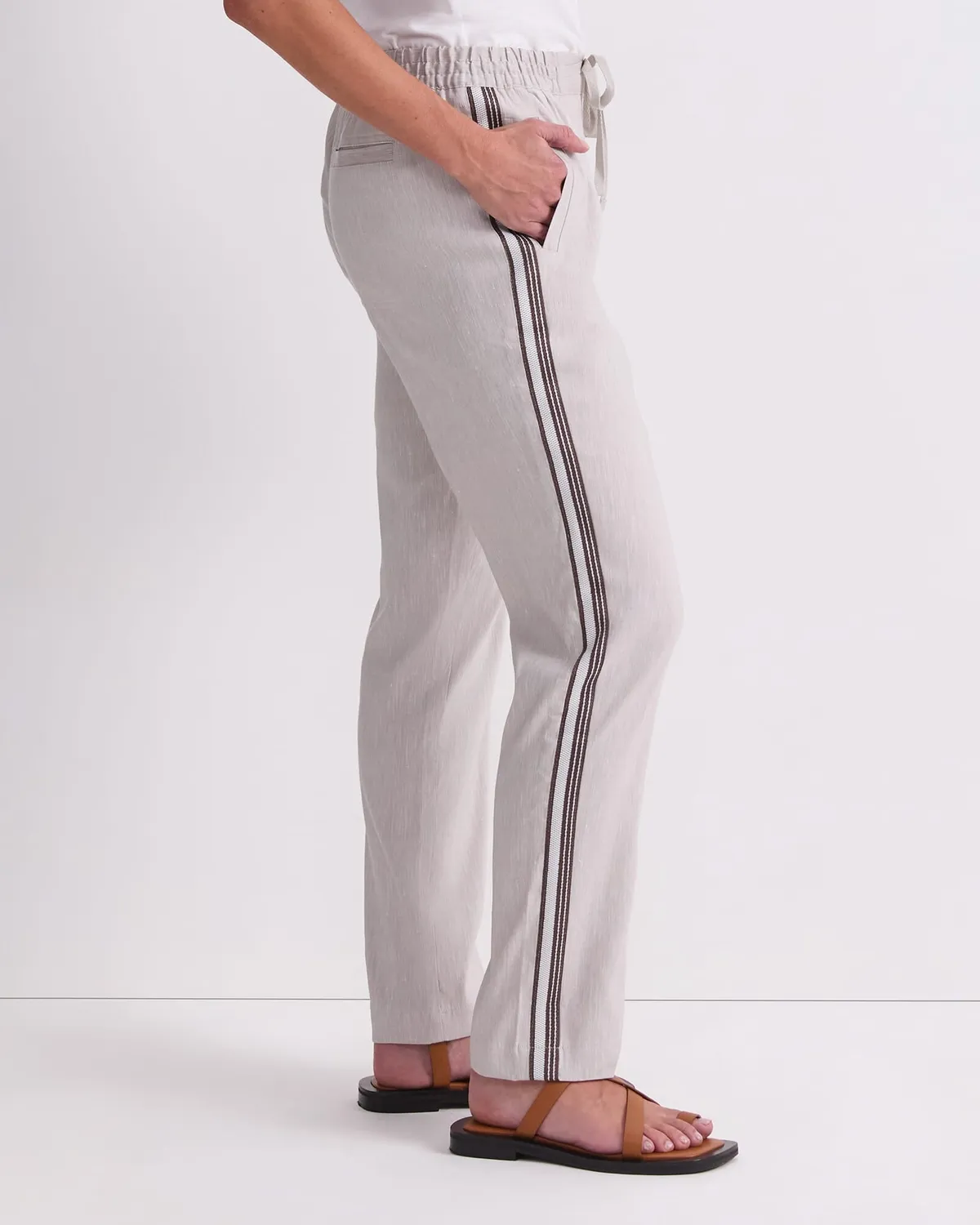 Sportscraft Rosa pantalon lin femme rayure latérale