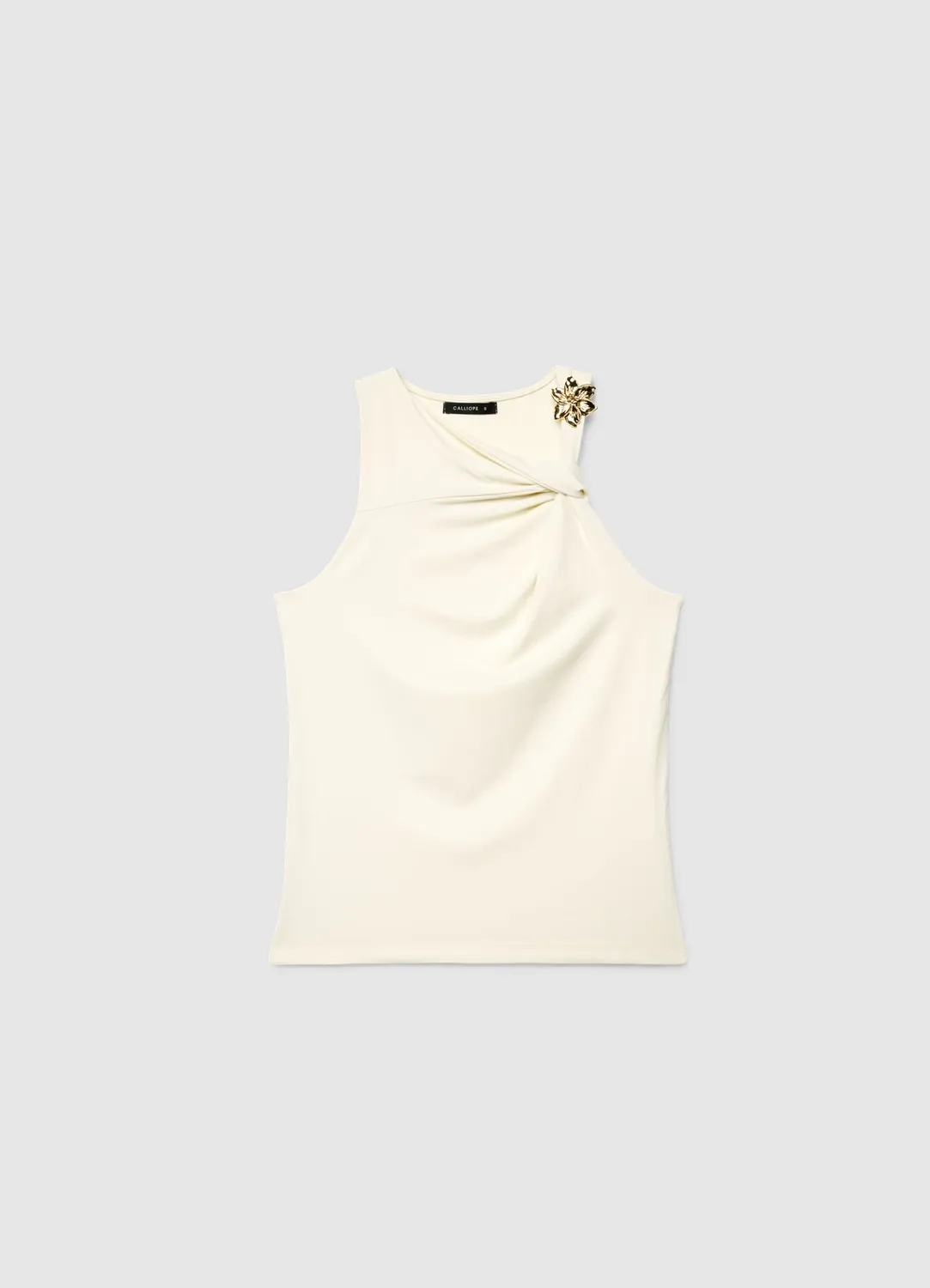 Calliope top drapé femme boucle fleur dorée