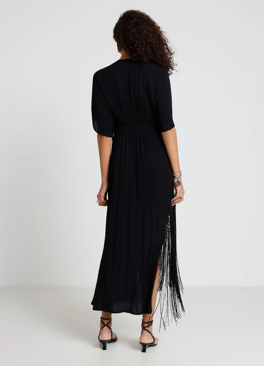 Calliope robe longue portefeuille femme franges kimono