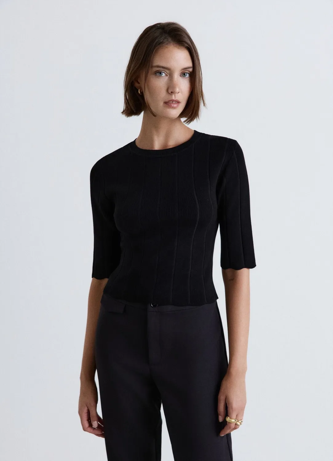Calliope t-shirt femme côtelé bords ondulés 3/4