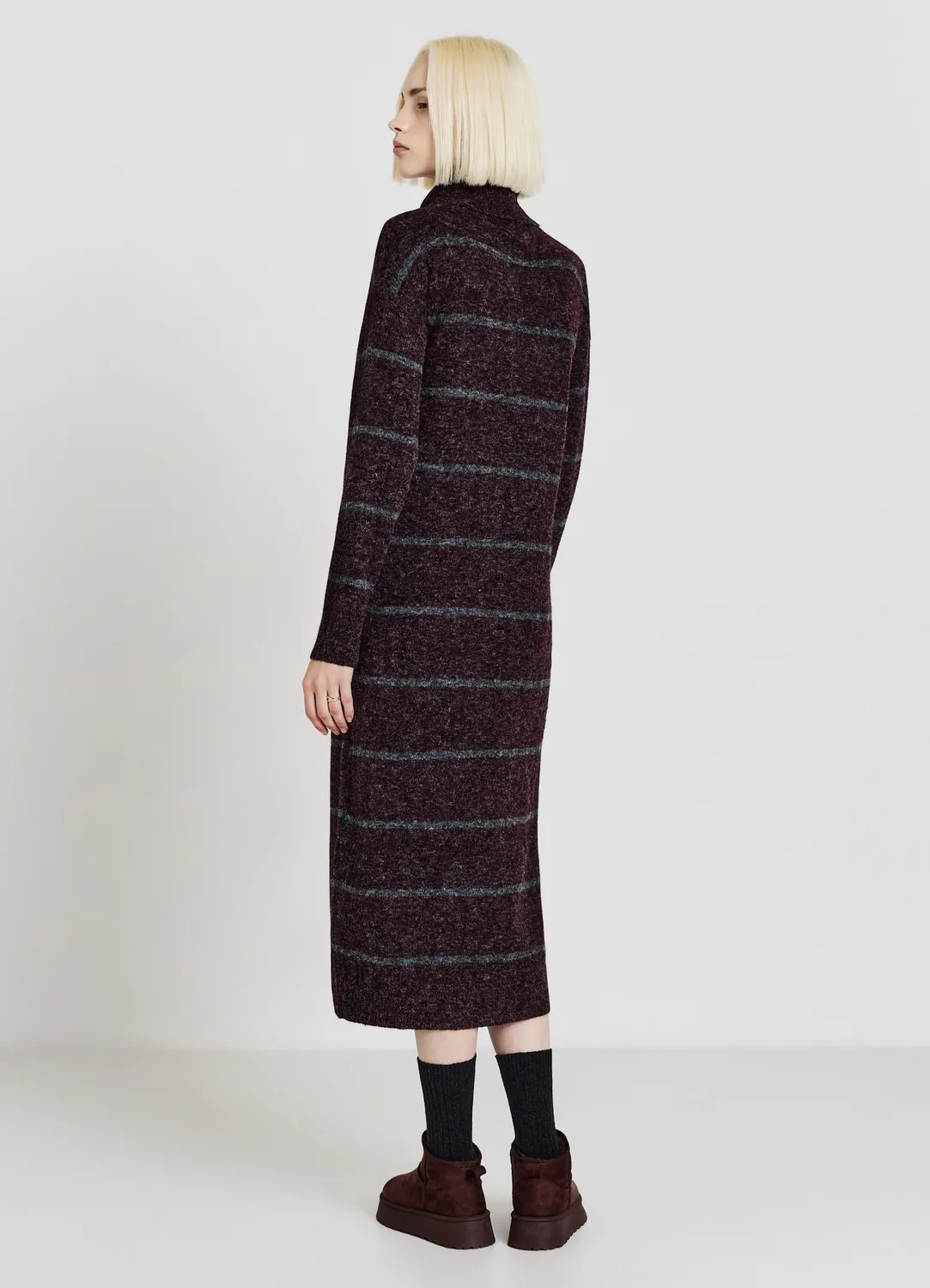 Calliope Atelier robe longue femme col roulé rayée
