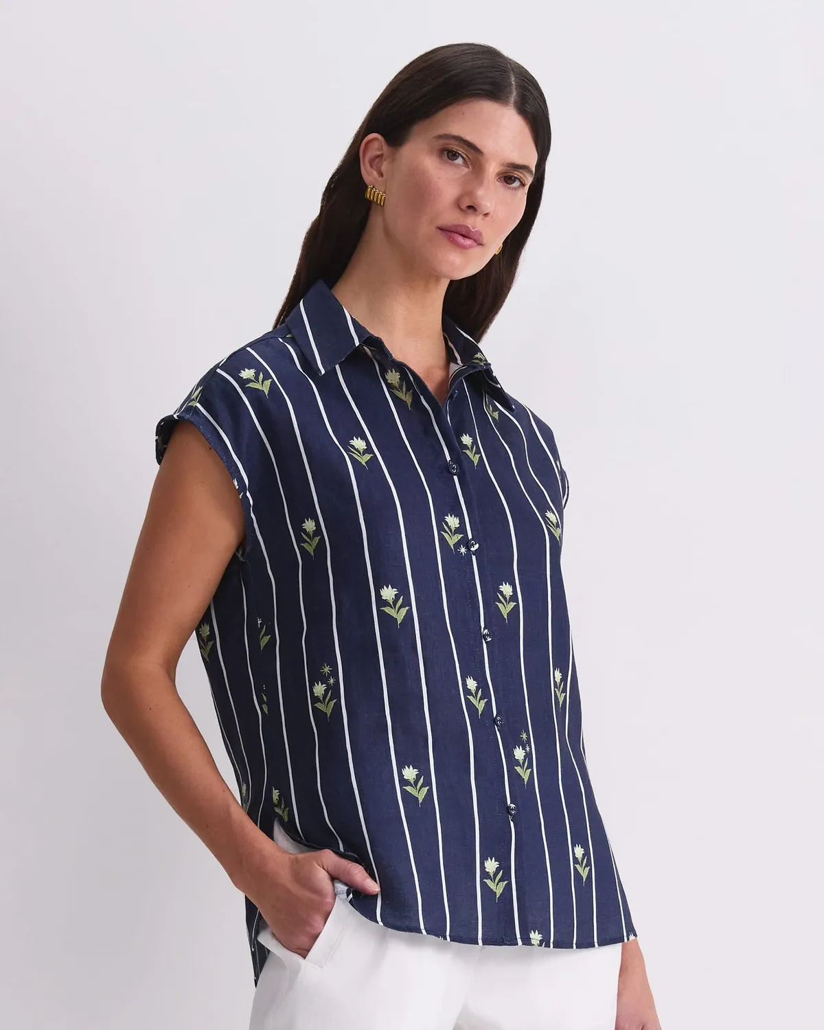 Sportscraft Hampton Stripe chemisier lin rayé femme