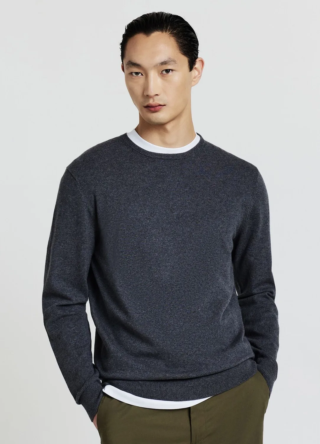 Calliope Pull Col Rond Uni Homme Coton Manches Longues