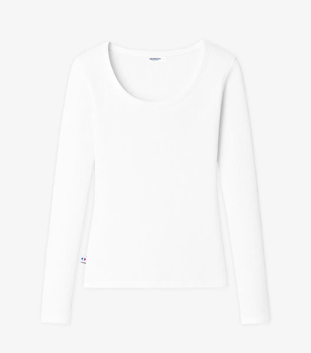 Cocorico Intemporel T-shirt femme blanc côtelé stretch
