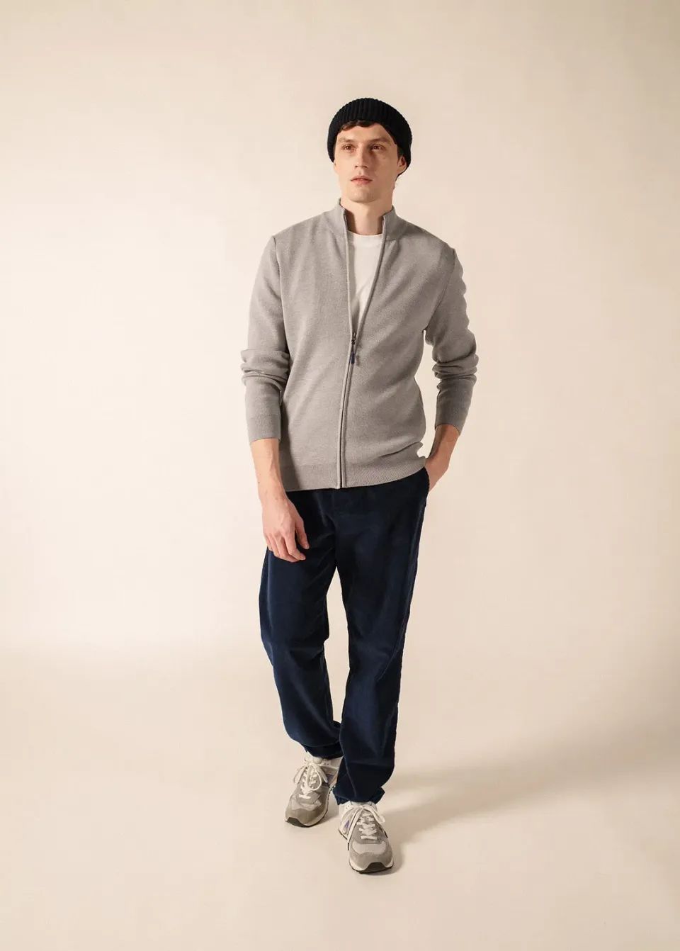 Saint James Creggan gilet perle chine/navy mérinos