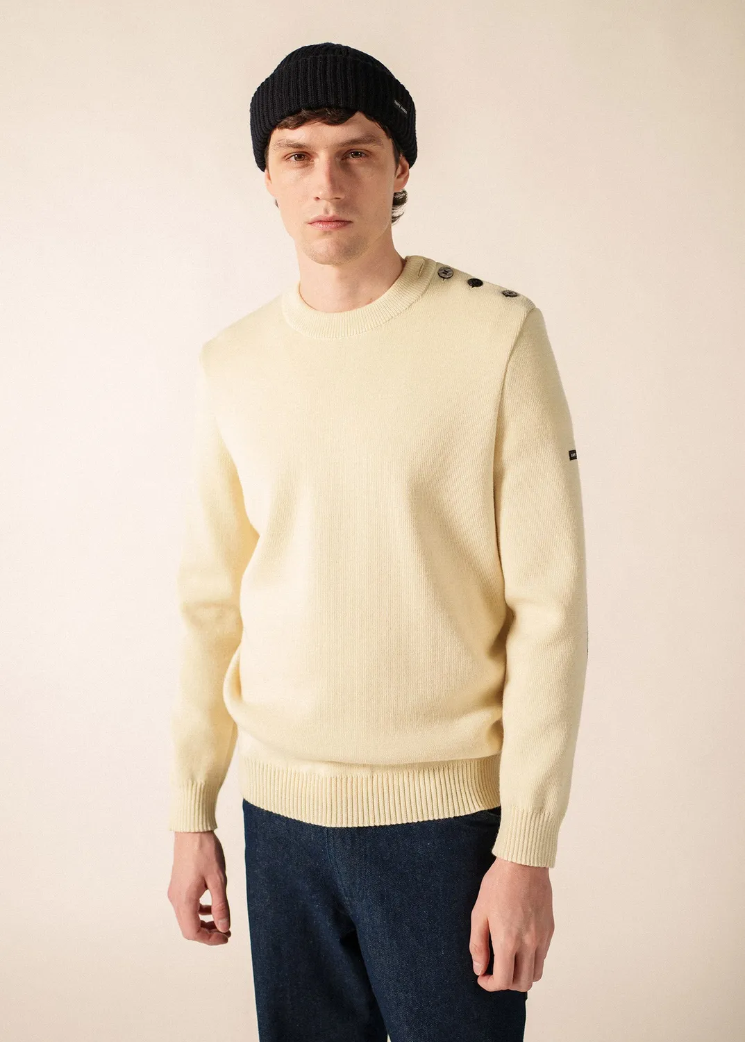 Saint James Cancale pull marin laine écru/marine