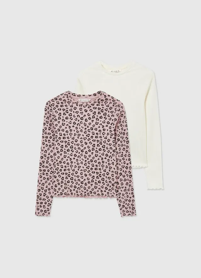 Calliope lot 2 t-shirts fille côtelé manches longues