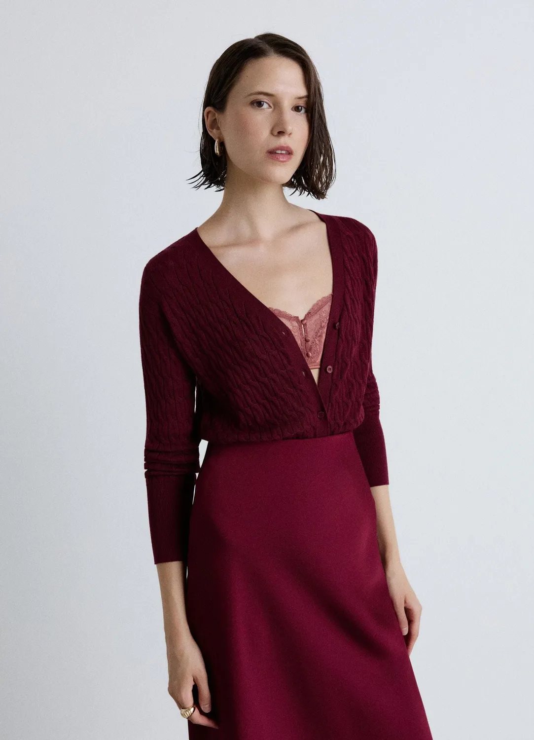 Calliope cardigan maille torsadée femme col V